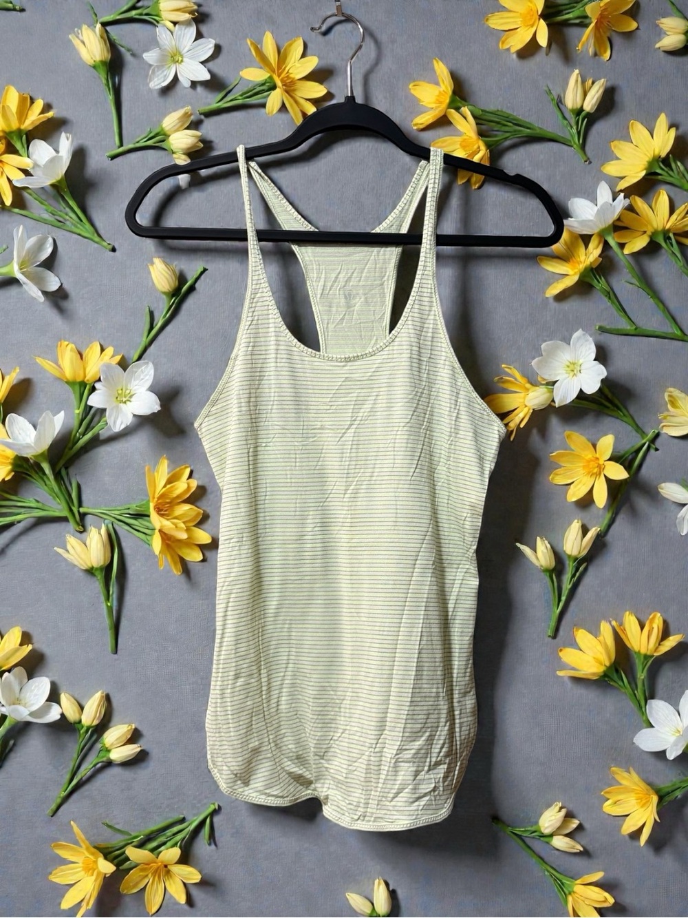 Lululemon Athletica What the Sport Light Green & Grey Striped Racerback Tank Top